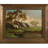 Henk ten Cate. 1867 - 1955. Landschaft mit Bauernhof. Öl auf Leinen. Abmessungen: H 30 x B 40 cm. In