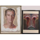 Zwei Werke von Jan Hoowij. 1907 - 1987. Ein Selbstporträt, nicht signiert + beschädigt, Ölfarbe. Ein