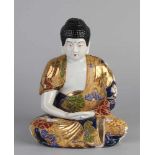 Antiker japanischer Satsuma Porzellan Buddha mit Golddekoration. Größe: 23 cm. In guter Kondition.<