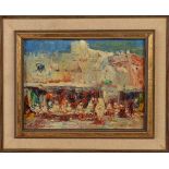 Francois Nicot. 1873 - 1945. Französische Schule. Marokkanischer Markt. Ölfarbe auf Holz.