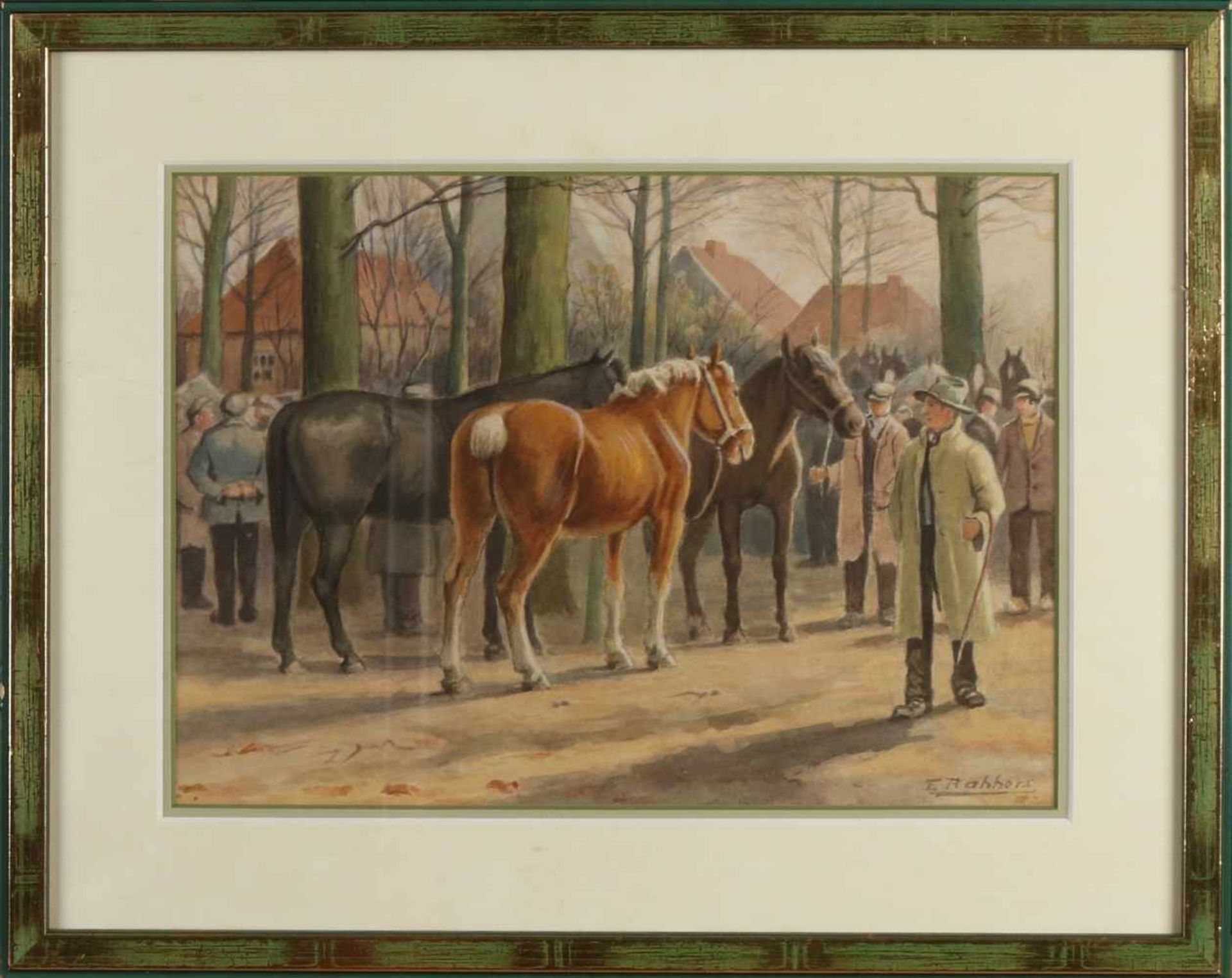 Evert Rabbers. 1875 - 1967 Enschede. Pferdemarkt Goor. Aquarell auf Papier. Abmessungen: H 26 x B 36