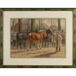 Evert Rabbers. 1875 - 1967 Enschede. Pferdemarkt Goor. Aquarell auf Papier. Abmessungen: H 26 x B 36