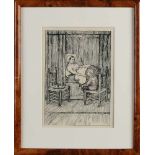 Monogramm JS 20. Jahrhundert. Mutter auf krankem Bett. Litho. Abmessungen: H 24 x B 18 cm. In