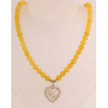 Citrin Quarz Halskette mit Goldanhänger und Goldschloss, 585/000. Halskette aus facettierten