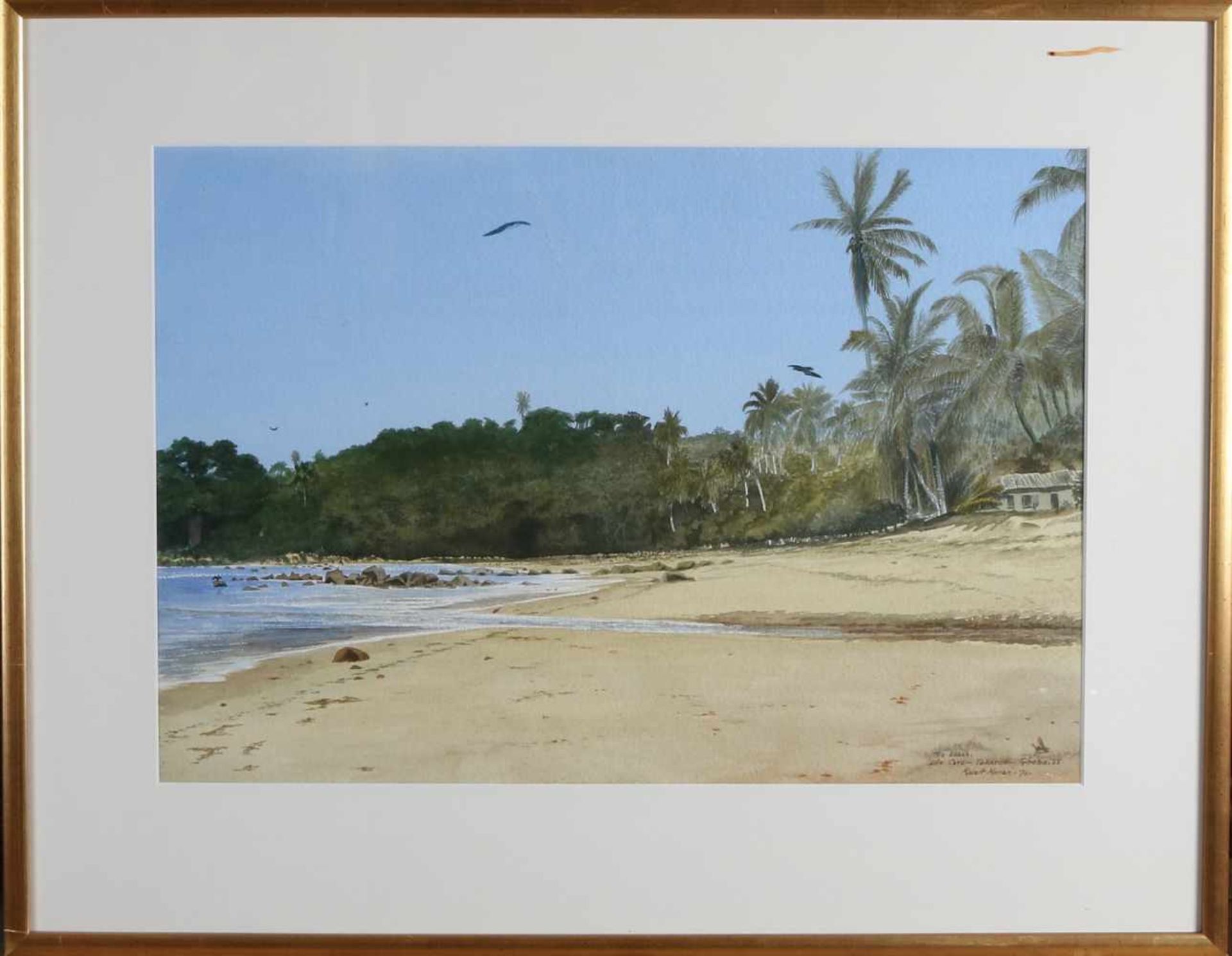 Robert Nunan, 1974. Der Strand Dix Cove Takoradi Ghana. Baaij mit Haus und Palmen. Aquarell auf - Bild 2 aus 2