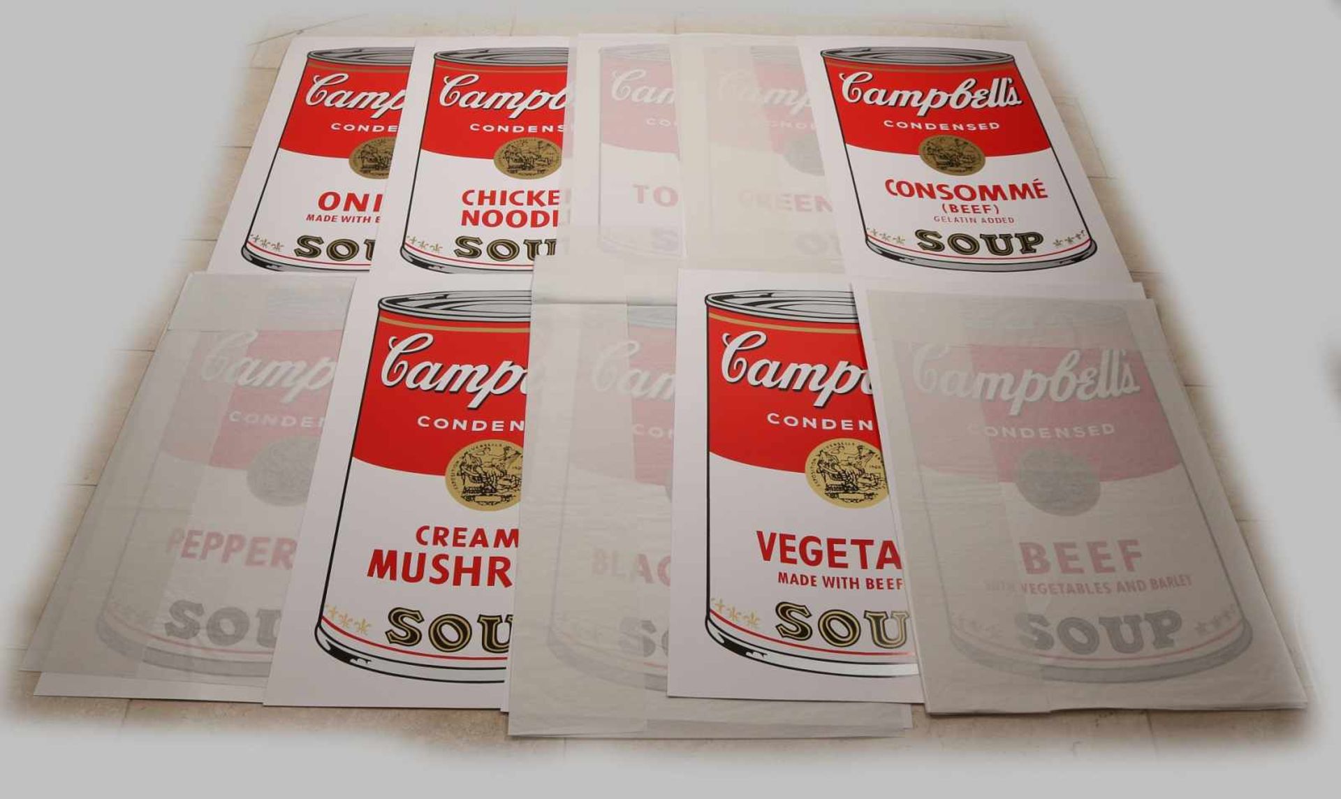 Zehn Lithographien aus Campbells Suppe von Andy Warhol. Veröffentlicht von Sonntag B. Morgen.