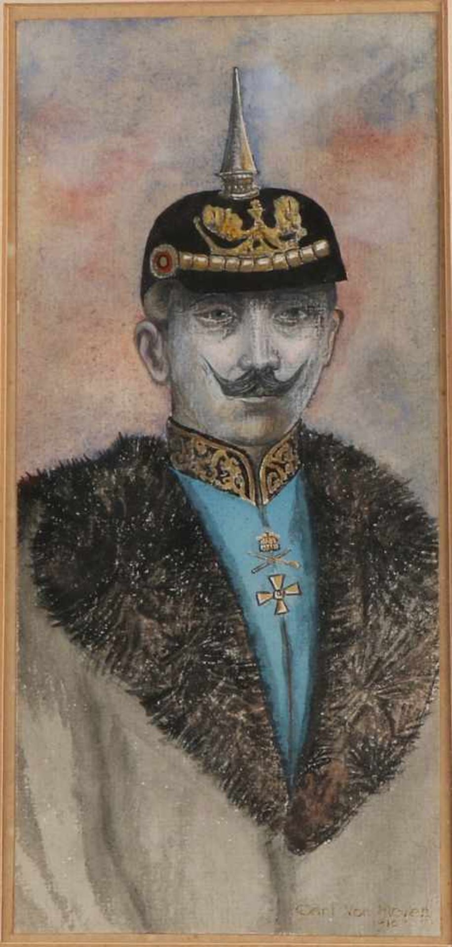 Gert von Meyen, 1910. Porträt Kaiser Wilhelm. Aquarell auf Papier. Abmessungen: H 22 x B 10 cm. In