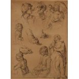 Lithographie / Reproduktion einer Studienzeichnung von Jacques de Gheyn (II) 1604, verso Etikett