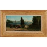 Karel Frans Philippeau. 1825 - 1897. Italienische Landschaft mit Figuren. Ölfarbe auf Holz.