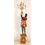 Große siebenlichtige polychromierte venezianische Moorlampe aus Holz mit vergoldeter Metalllampe.