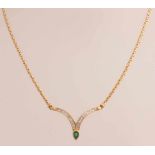 Eleganter Halsreif aus Gelbgold, 750/000, mit Smaragd und Diamant. Gold Luna Halskette mit einem V-
