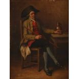 Jean Baptiste Madou. 1796 - 1877. Herr mit Spazierstock, Glas mit Glas. Verso Wachsstempel etc. Öl