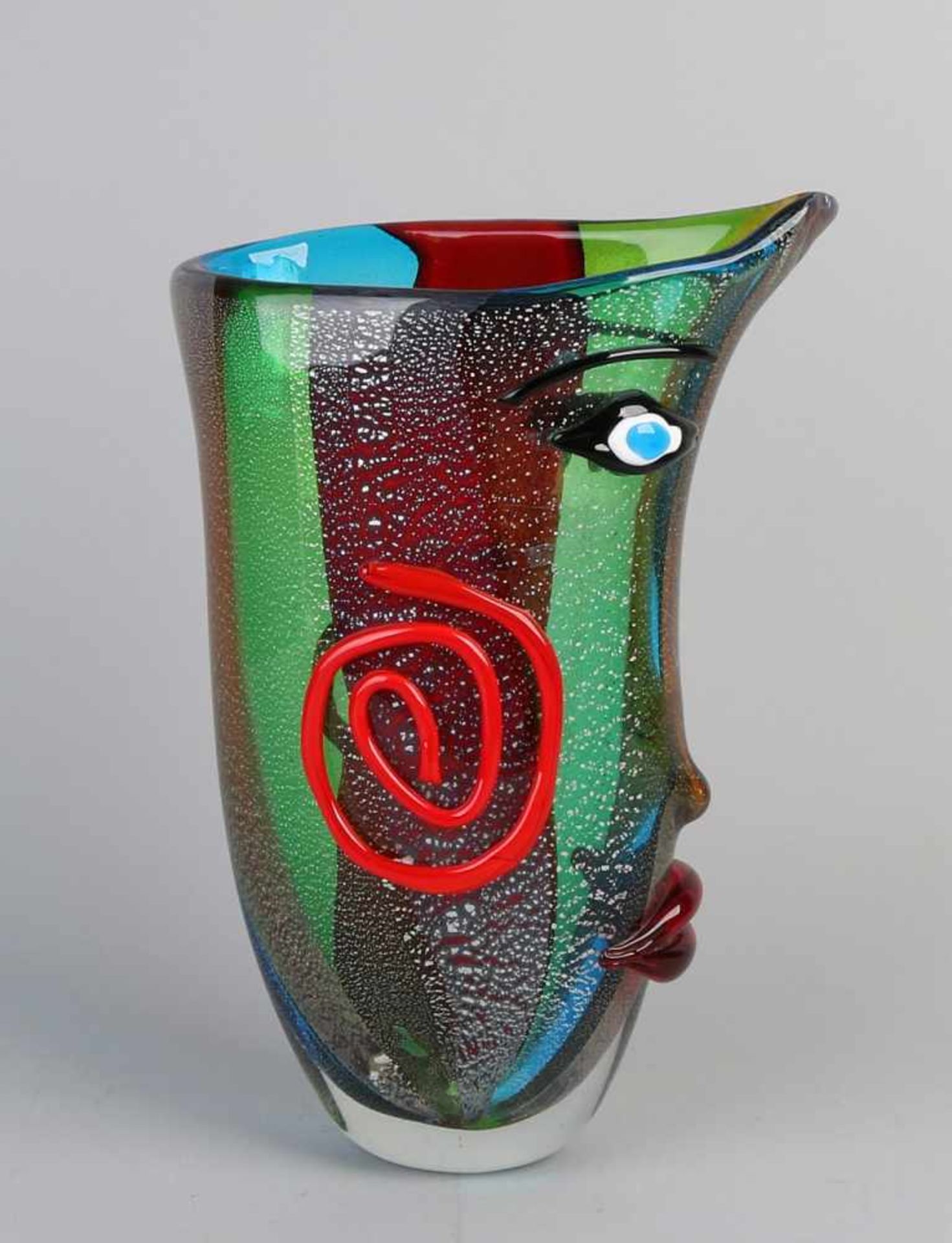 Große moderne Glasvase mit Gesicht. Aufgearbeitet, verschiedene Techniken. 21. Jahrhundert. Größe: - Bild 2 aus 3