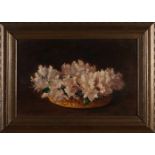 JG Gerstenhauer. 1858 - 1931. Schüssel mit Blumen. Ölfarbe auf Holz. Abmessungen: H 27 x B 40 cm. In