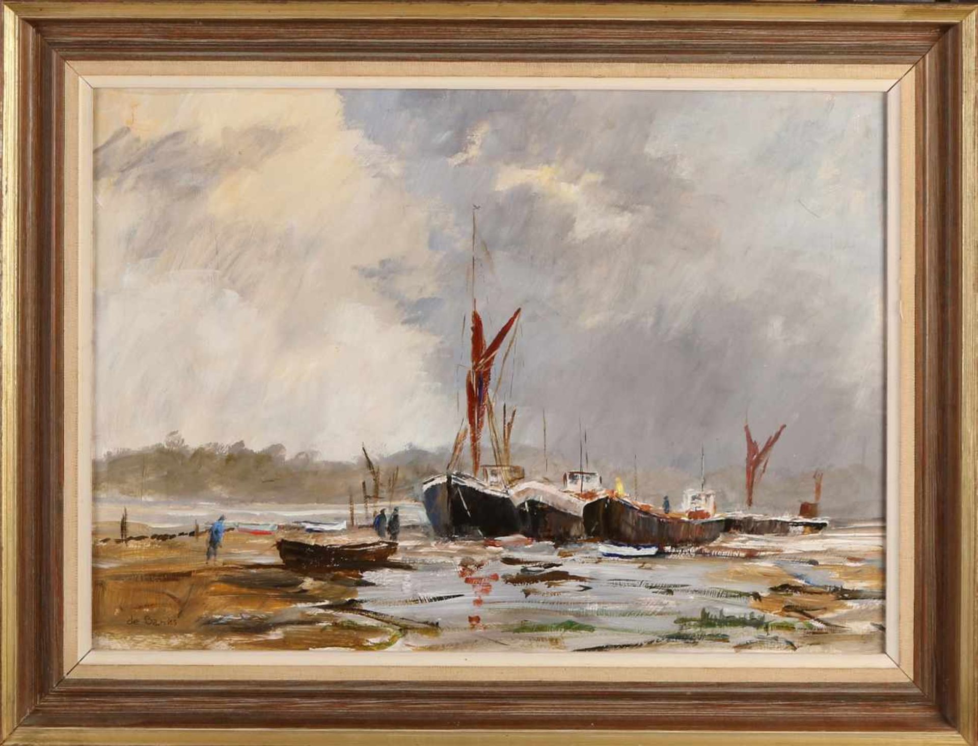 Unklar. 20. Jahrhundert. Fischerboote am Kai. Öl an Bord. Abmessungen: H 35 x B 50 cm In gutem