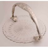 Kristallkuchenschale mit silberner Klammer, 833/000, runde Schale mit klammerförmigem Rand und