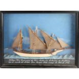 Spanisches Diorama eines Segelschiffs + spanischer Text bezüglich der Schiffs- und Jahreszahlen 1868