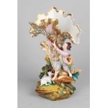 Große französische Porzellanvase aus dem 19. Jahrhundert mit Blumen- / Hornhorngebläse / Ziege und