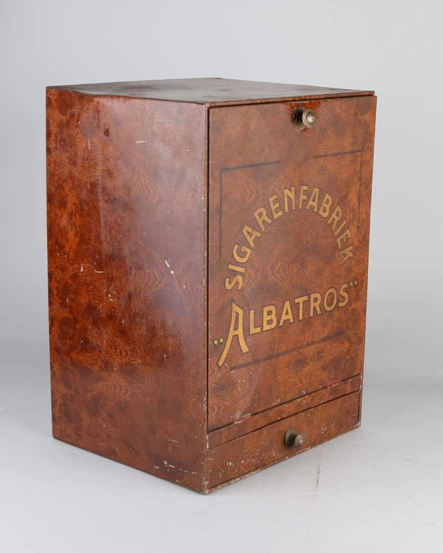 Antike Zinn Lebensmittel Tabak Lagerung Dose. Zigarrenfabrik Albatros. Um 1910. Größe 44 x 31 x 47