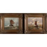 Zwei Gemälde von E. van Dahlen. Um 1930. Fischerboote auf hoher See. EA in den Segeln markiert.