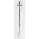 Antikes graviertes Schwert mit Rochenhautgriff. Mit Datum 1882. Graviert mit Weltplätzen + Krone,