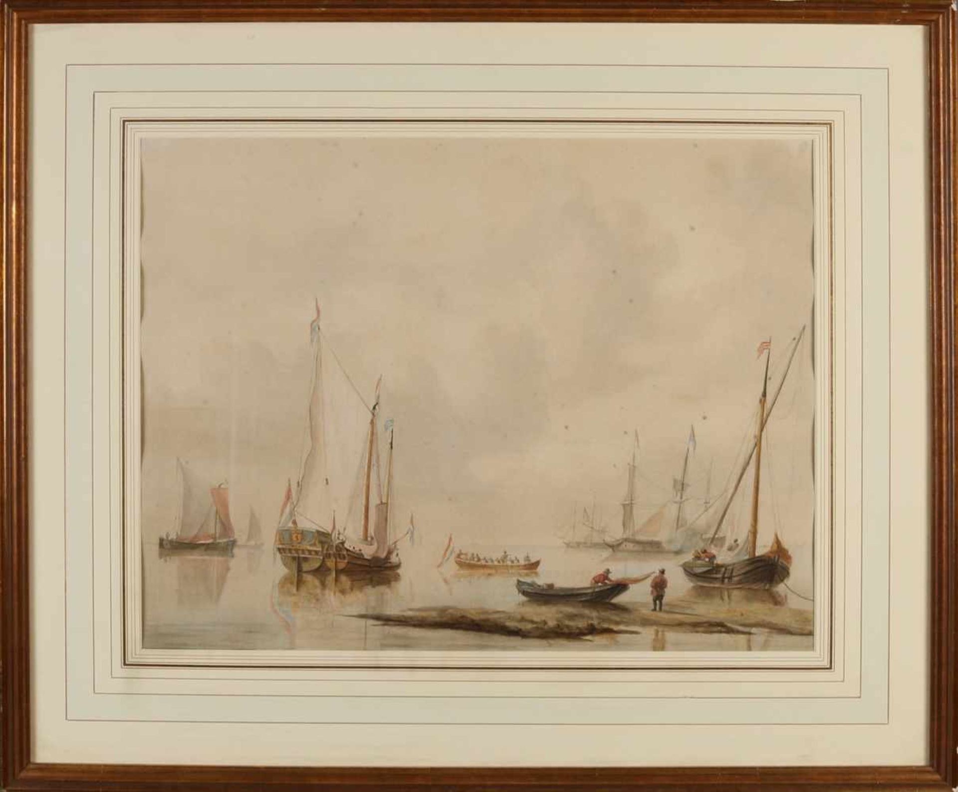 Izaak Schouman zugeschrieben. 1801 - 1878. Niederländische Schiffe auf ruhiger See. Aquarell auf - Bild 2 aus 2