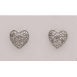Silberne Ohrstecker, 925/000, verzierte Herzform, besetzt mit Diamanten. 8,5 x 8,5 mm. NeuS