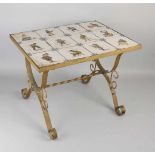 Schmiedeeisentisch mit antiken makchumer polychromen Fliesen. Im Stil des 17. Jahrhunderts. Größe: