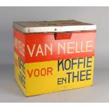 Große alte Van Nelle Kaffee / Tee Lebensmittelgeschäft Dose. Um 1930. Delle im Deckel.