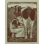 Jan Mankes. 1889 - 1920. Melkende Bäuerin. Holzschnitt auf Papier. Größe: H 21x B 16 cm. In guter