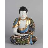 Antikes japanisches Porzellan Satsuma Buddha mit Blumen- / Golddekoration. Größe: 21 cm. In guter