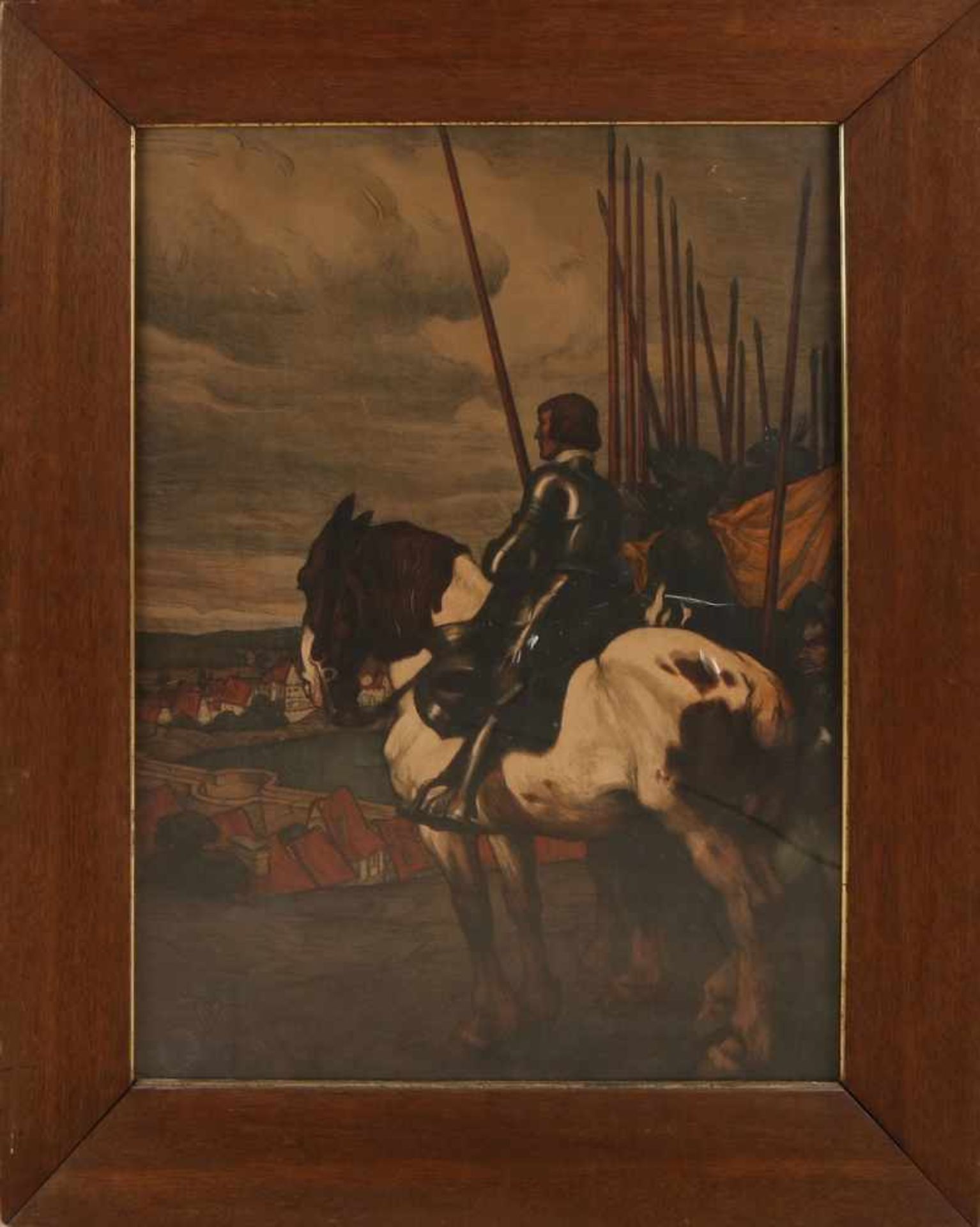 A. Jank 1902. 1868 - 1940. Landschaft mit Kavallerie und Lanzen. Eiserne Wehr. Lithographie auf