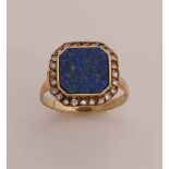 Sehr schöner Gelbgoldring, 585/000, mit Diamant und Lapislazuli. Ring mit einem achteckigen Kopf