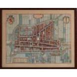 Niederländischer Stadtplan von Delft aus dem 19. Jahrhundert. Gravur auf Papier. Abmessungen: H 44 x