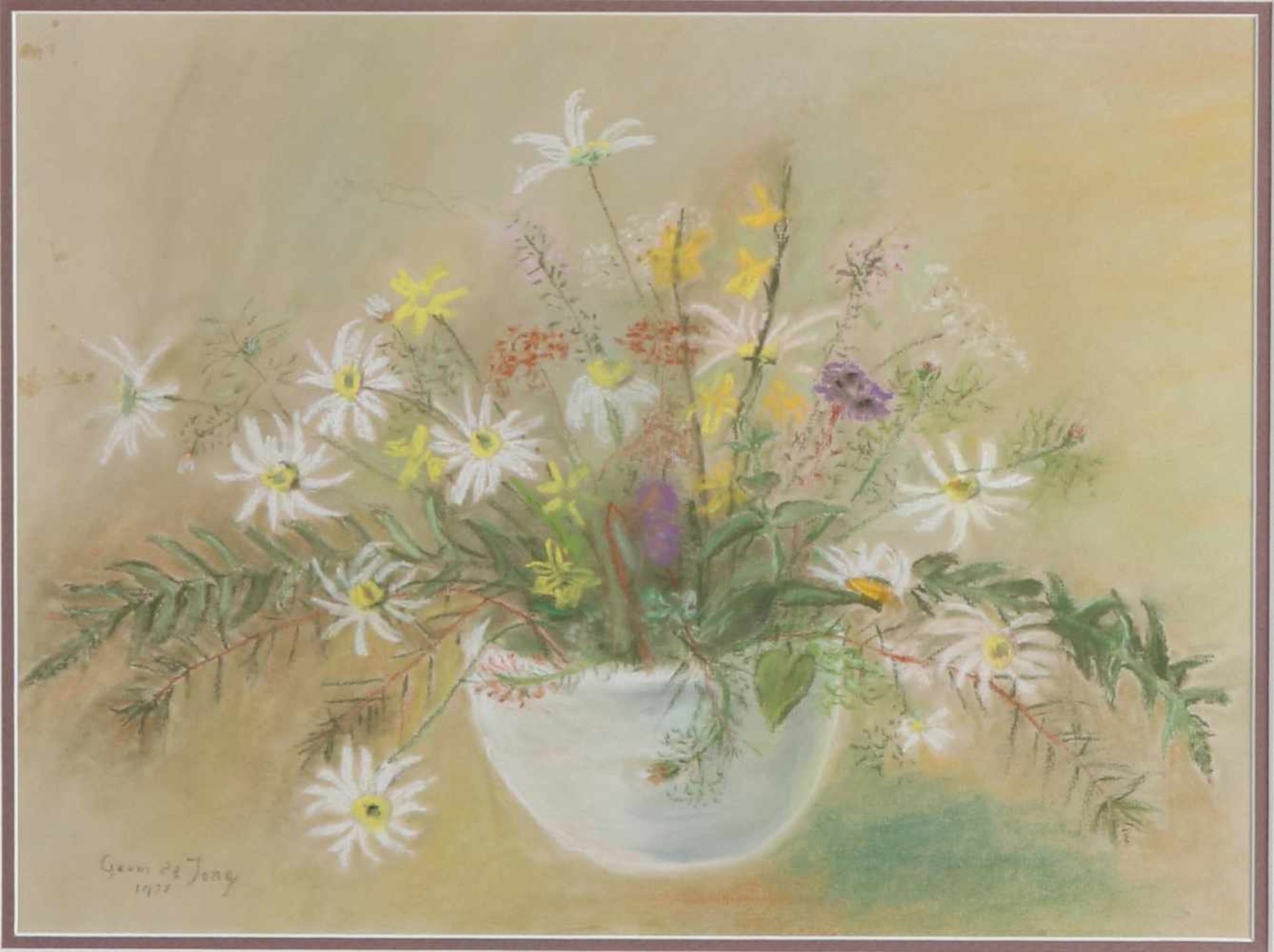 Germ de Jong, 1938. 1886 - 1967. Vase mit Blumen. Pastell auf Papier. Abmessungen: H 30 x B 40 cm.