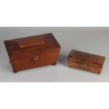 Zwei Mahagoni-Boxen aus dem 19. Jahrhundert. Teekiste + Löffelschachtel. Fehlende Schlüssel.