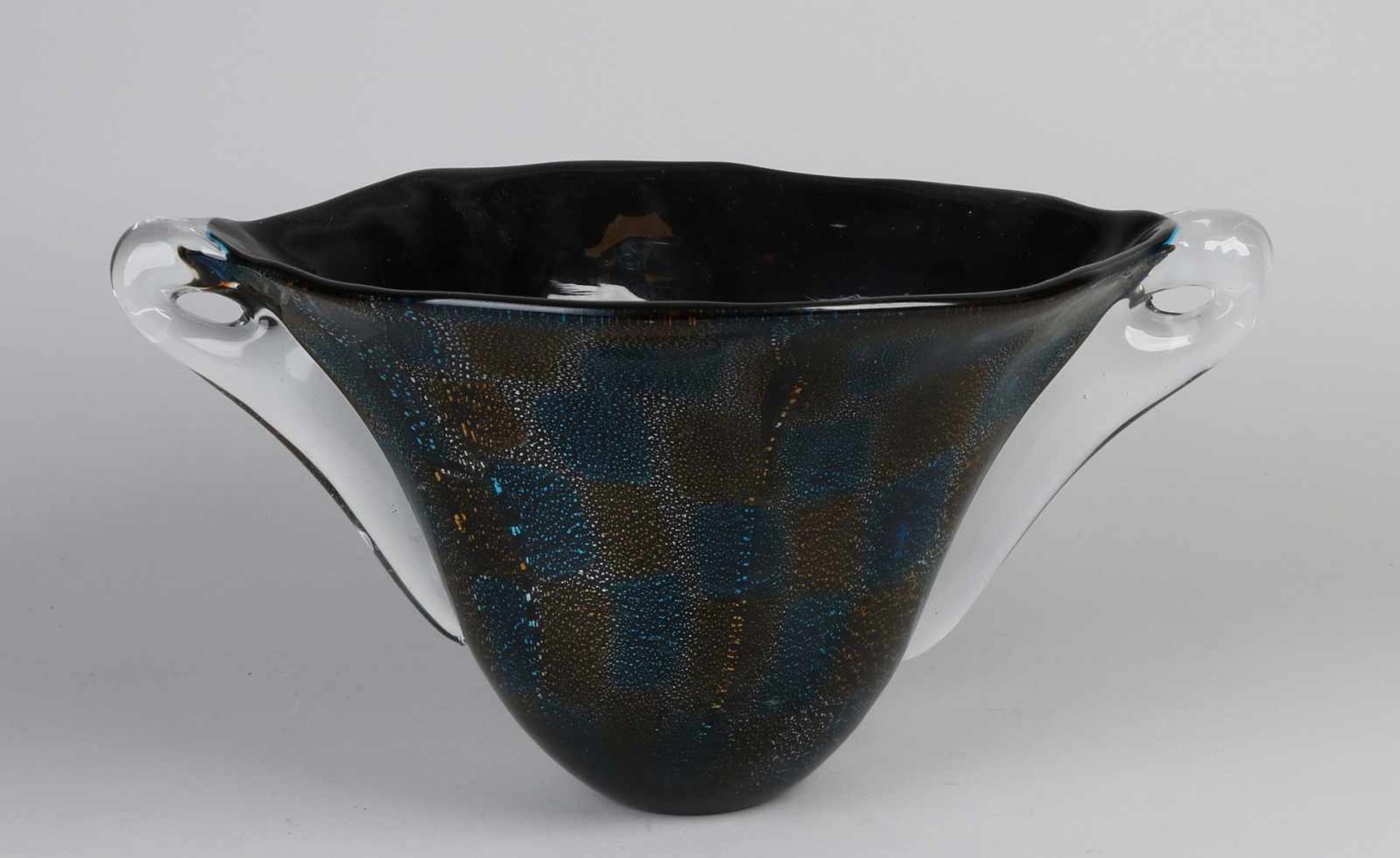 Große moderne Glasvase mit Metalleffekt in den Farben blau-schwarz. 21. Jahrhundert. Abmessungen: 25