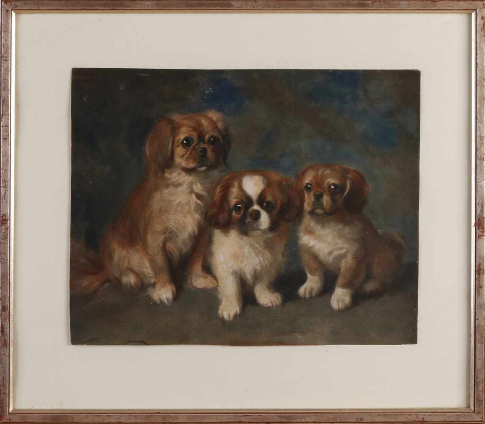 HM Krabbé, 1930. 1868 - 1931. Drei Pekinese-Hunde. Aquarell auf Papier. Abmessungen: H 28 x B 37 cm.