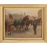 DCR Heeck. Um 1930. Pferdewagen mit Figuren auf dem Markt. Abmessungen: H 40 x B 50 cm. In guter