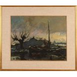 Gerard van Lerven. 1885 - 1966. Segelboot mit Pollard Weide im Schnee. Öl auf Leinen. Abmessungen: H