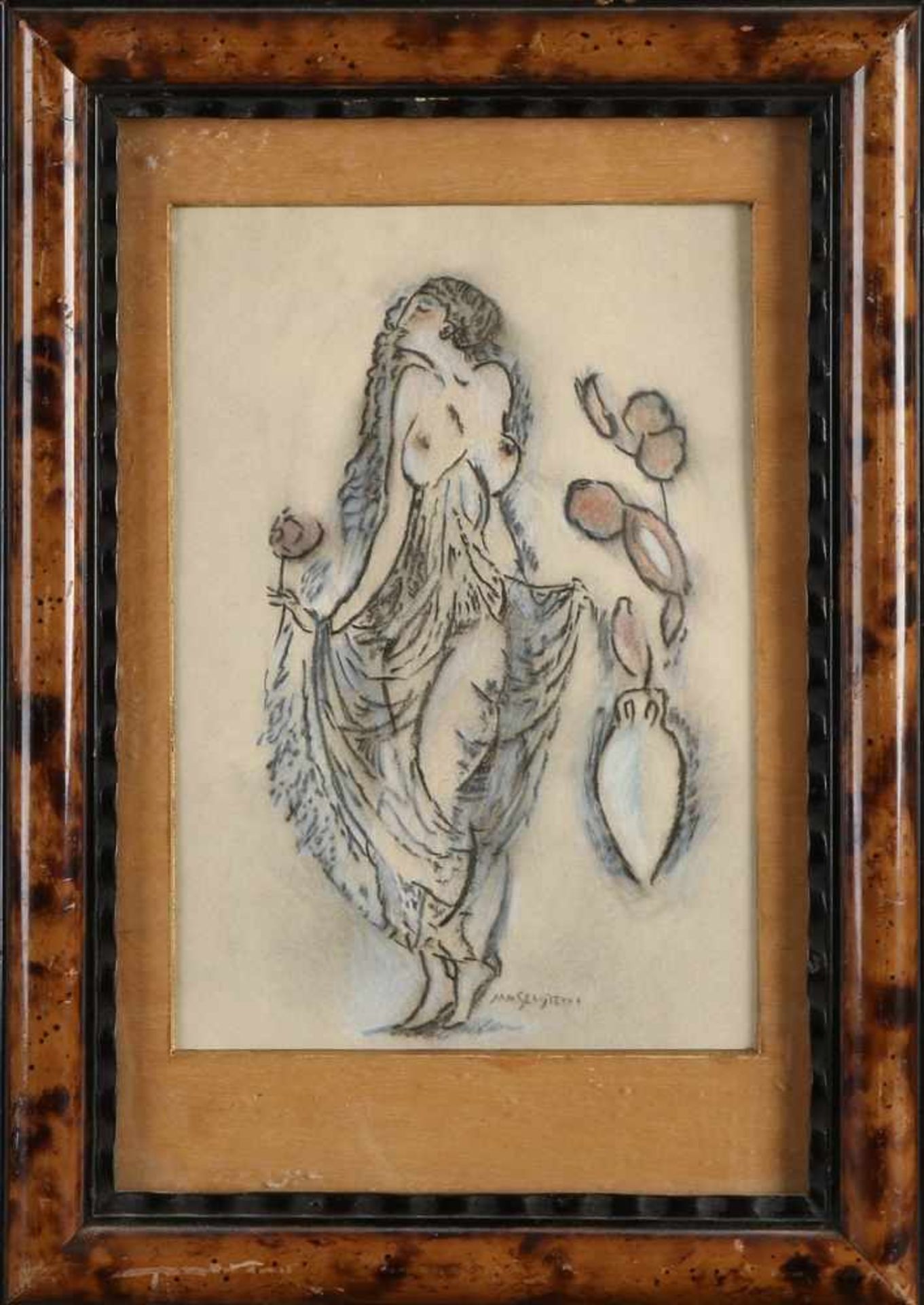 J. Sluijters. 1881 - 1957. Design Wendingen (Art-Deco-Buch). Weiblicher Akt mit Blumen. Pastell - Bild 2 aus 2