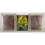 Drei Glasfenster. Figuren Darstellung. 20. Jahrhundert. Abmessungen: H 29 x B 24 cm. In guter
