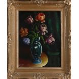R. Rounikor? 1939. Vase mit Tulpen. Öl auf Leinen. Abmessungen: H 50 x B 40 cm. In guter Kondition.