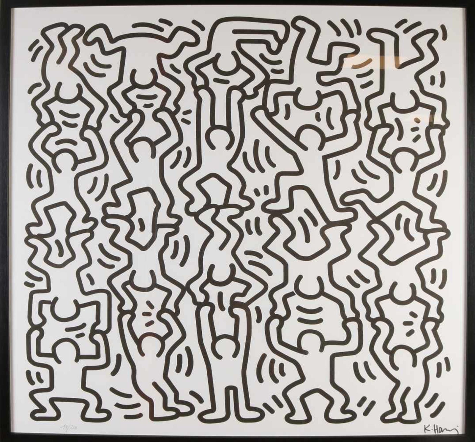 Keith Haring. Nein. 14/200. Figuren Darstellung. Lithographie auf Papier. Abmessungen: H 87 x B 89