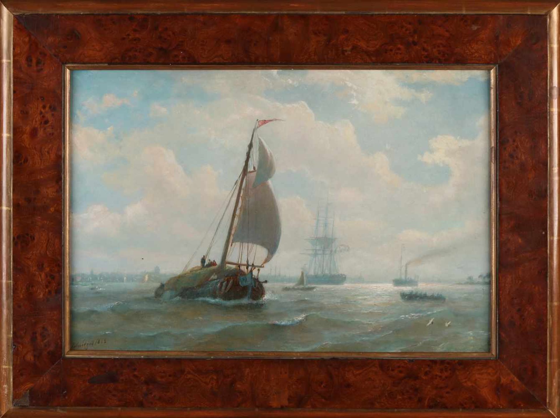 PP Schiedges I. 1812 - 1876. Versand auf der IJ in Amsterdam. Ölfarbe auf Holz. Abmessungen: H 33