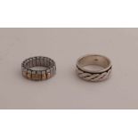Los mit 2 Ringen, davon ein Silberring, 925/000, mit rotierendem verdrilltem Band, ø 8 mm, ø 65, und