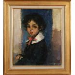 Charles Swijncop. 1895 - 1970. Junge mit Apfel, Paolo. Öl auf Leinen. Abmessungen: H 46 x B 39 c