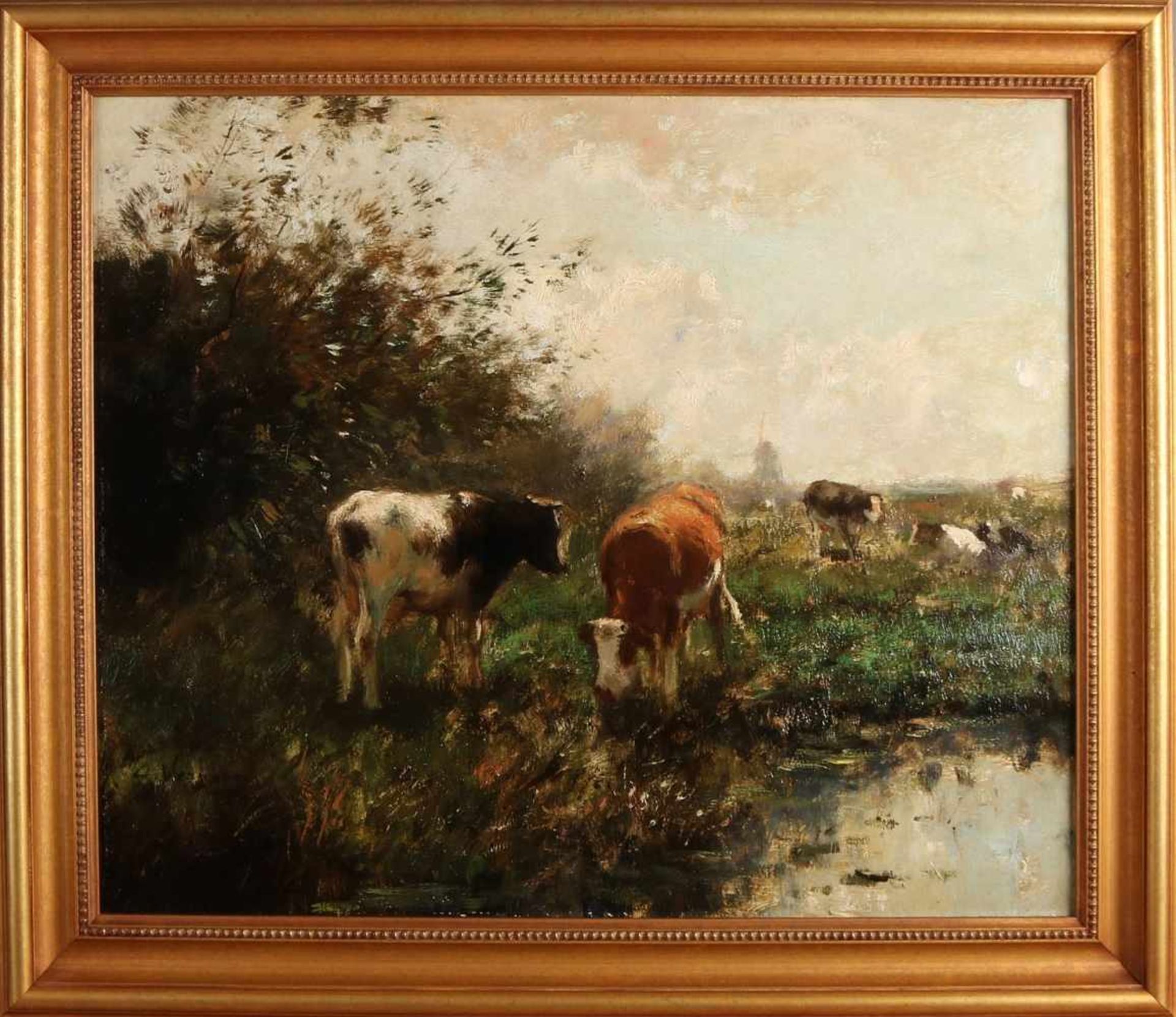 C. Verschuur (Cor Bouter). 1888 - 1966. Landschaft mit Kühen in der Nähe der Wasserstelle. Öl a