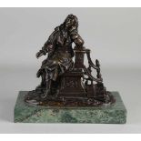 Antike Bronzefigur auf Marmorsockel. Um 1900. Limpromtu a Versaille. Abmessungen: 22,5 x 23 x 12 c