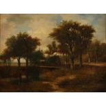 Herman Rijkelijkhuijzen. 1813 - 1883. Niederländischer Waldblick mit Moor. Ölfarbe auf Holz.